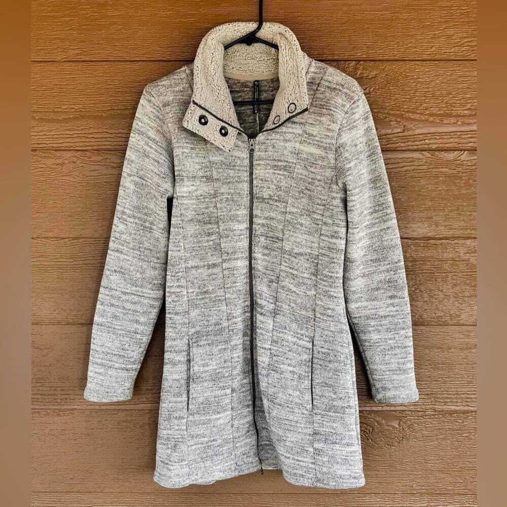 Kuhl Women's Alaska Long Light Gray Sweater with Sherpa Collar Sz M